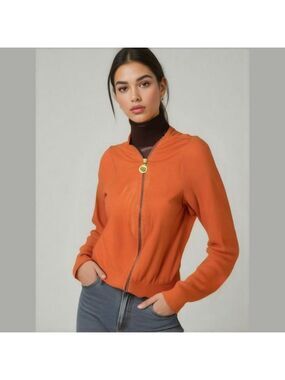 Michael Kors Women's Orange Full-Zip Sweater - Size Medium